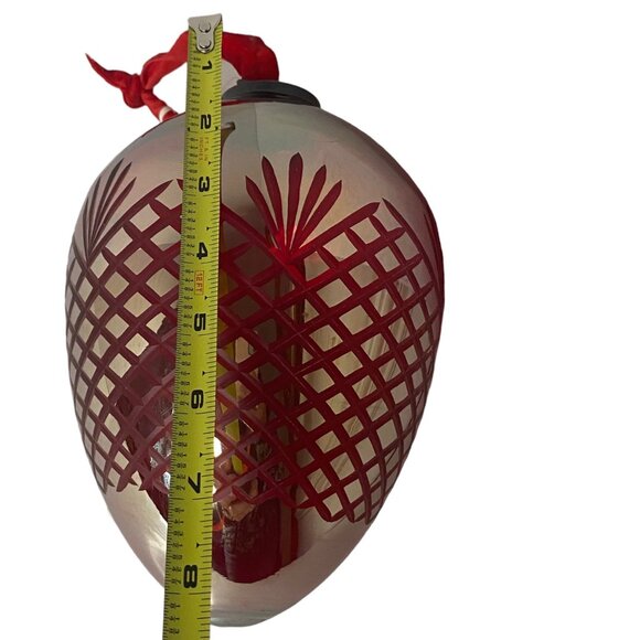 Christmas jumbo glass silver egg ornament red etching metal finial India 8" - Picture 7 of 9